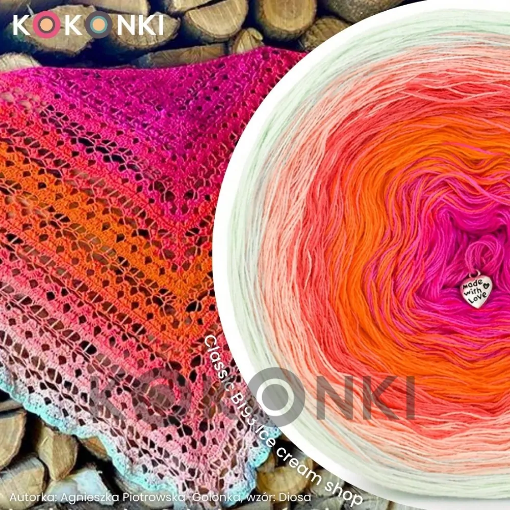 Klubíčko KOKONKI Classic B193 světlá pistácie/ broskev/papája/ sytý pomeranč/ultra růžová 4 nitky 1800m