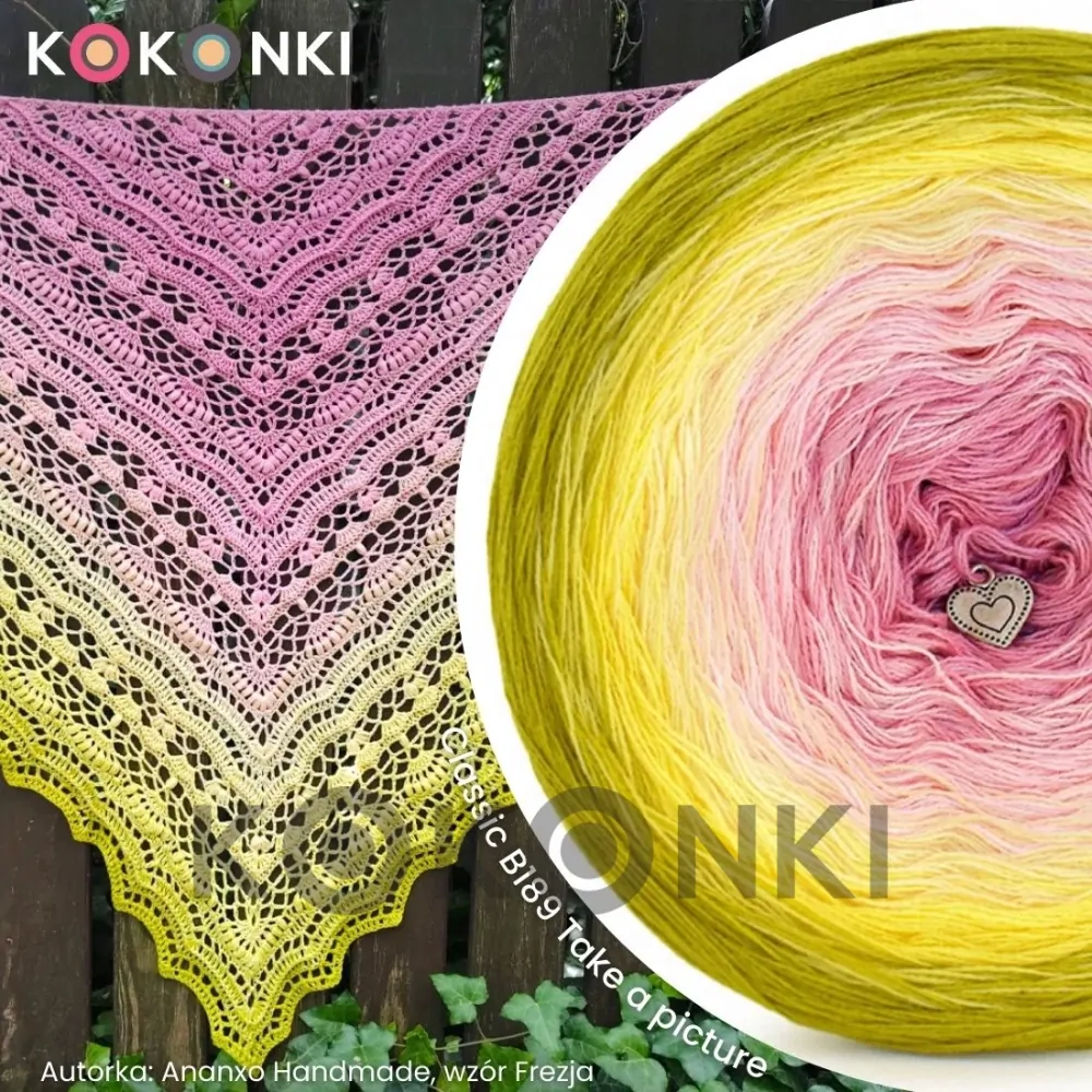 Klubíčko KOKONKI Classic B189 limeta/máslová/vanilka/ světlá meruňková/malinová růžová 3 nitky 1500m