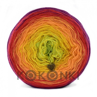 Klubíčko KOKONKI Classic A505 ostružina rubín / mango / kurkuma / kiwi 4 nitky 1200m