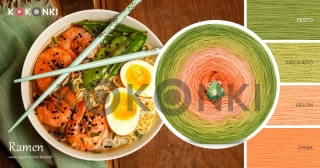 Klubíčko KOKONKI ReCotton RE075 Ramen - Pesto/avokádo/meloun/dýně 3 nitky 1200m