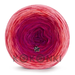 Klubíčko KOKONKI Rare Merino R115 - meruňka/světlý sléz/fuchsie/ostružina + 1 rubínová nit 3 nitky 1500m