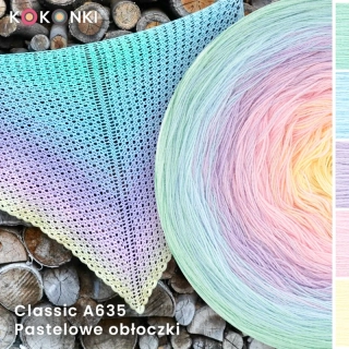 Klubíčko KOKONKI CLASSIC A635 Pastelové mraky Mátová / světle modrá / levandule / světle růžová / vanilka 3 nitka 1100m