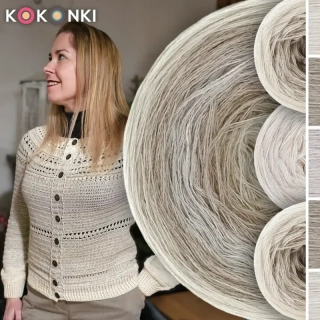 Sada na svetr/kardigan Nathalie od Kotek i motek 08 / Kokonki Merino / světlá béžová/safari/popelavá/safari/světlá béžová + vzor PDF