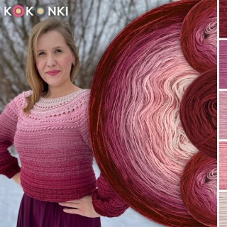 Sada na svetr/kardigan Nathalie od Kotek i motek 04 / Kokonki Merino / bordo/tmavástarorůžová/tlumená růžová/meruňková/tělová + vzor PDF