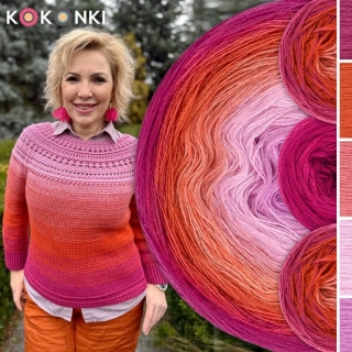 Sada na svetr/kardigan Nathalie od Kotek i motek 05 / Kokonki Merino / fuchsie/rudá/jasná meruňková/růžová/studená růžová + vzor PDF
